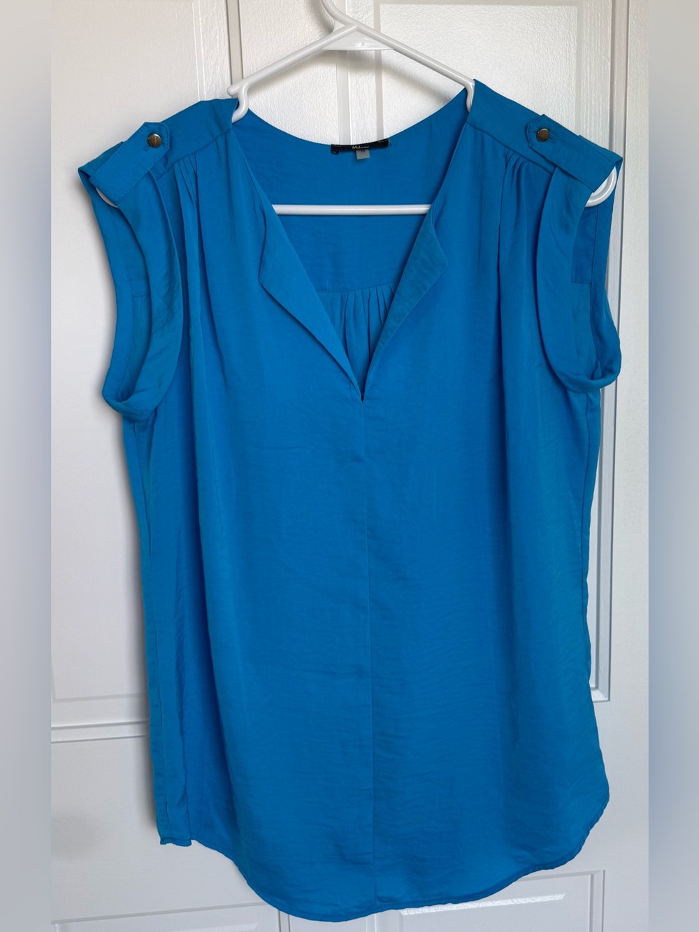 Milano Blue Sleeveless Blouse Button Shoulder Detail Size M